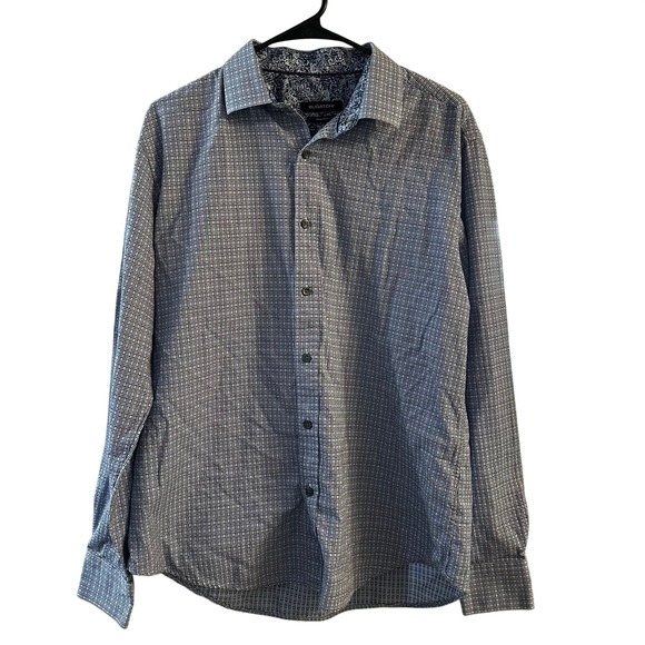 Bugatchi Other - Bugatchi Shaped Fit‎ Button-Down Shirt Men's Large Blue Geometric Tile Cotton